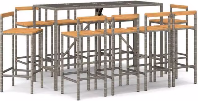 Berkfield Home 11 Piece Grey Poly Rattan and Solid Acacia Wood Garden Bar Set – 1