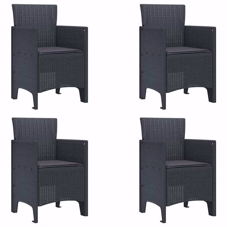 Berkfield Home Set of 4 Anthracite Poly Rattan Garden Chairs with Cushions in Dark Grey