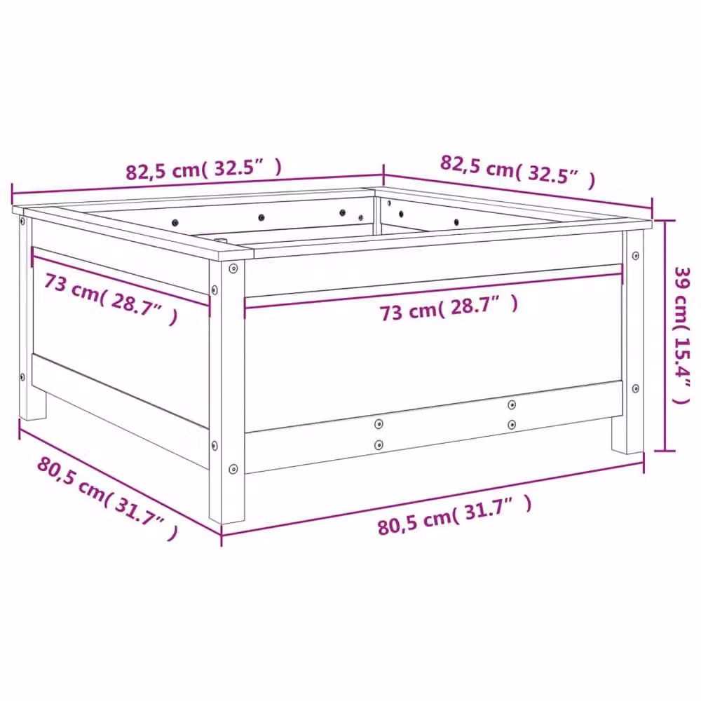 Berkfield Home Brown Wooden Garden Planter Tub W/D/H: 82.5 x 82.5 x 39 cm – 5