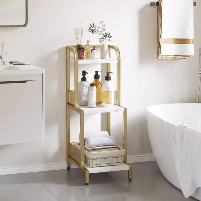 SPETLEK 3-Tier Metal Ladder Shelf in Matt Gold – 1