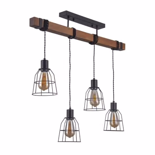 Netlighting Roadstead Industrial and Retro Hanging Pendant, Black Matt, 4 Light, E27