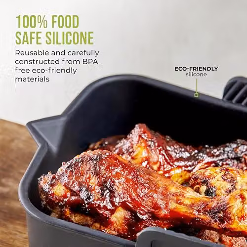 Tower T843093 Set of 2 Rectangular Silicone Air Fryer Trays, Black, Suitable for 6 Litre and Dual Basket Air Fryers – 5