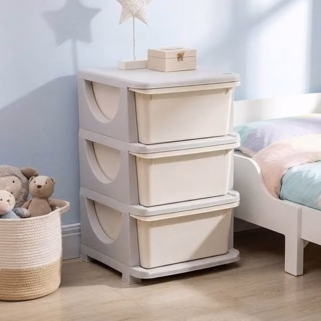 STILVORA Children's Storage Unit with 3 Drawers, Cream
