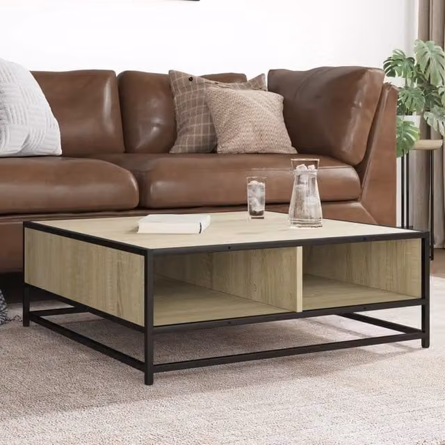 Berkfield Home Industrial Square Coffee Table in Sonoma Oak and Brown, W/D/H: 80 x 80 x 30 cm