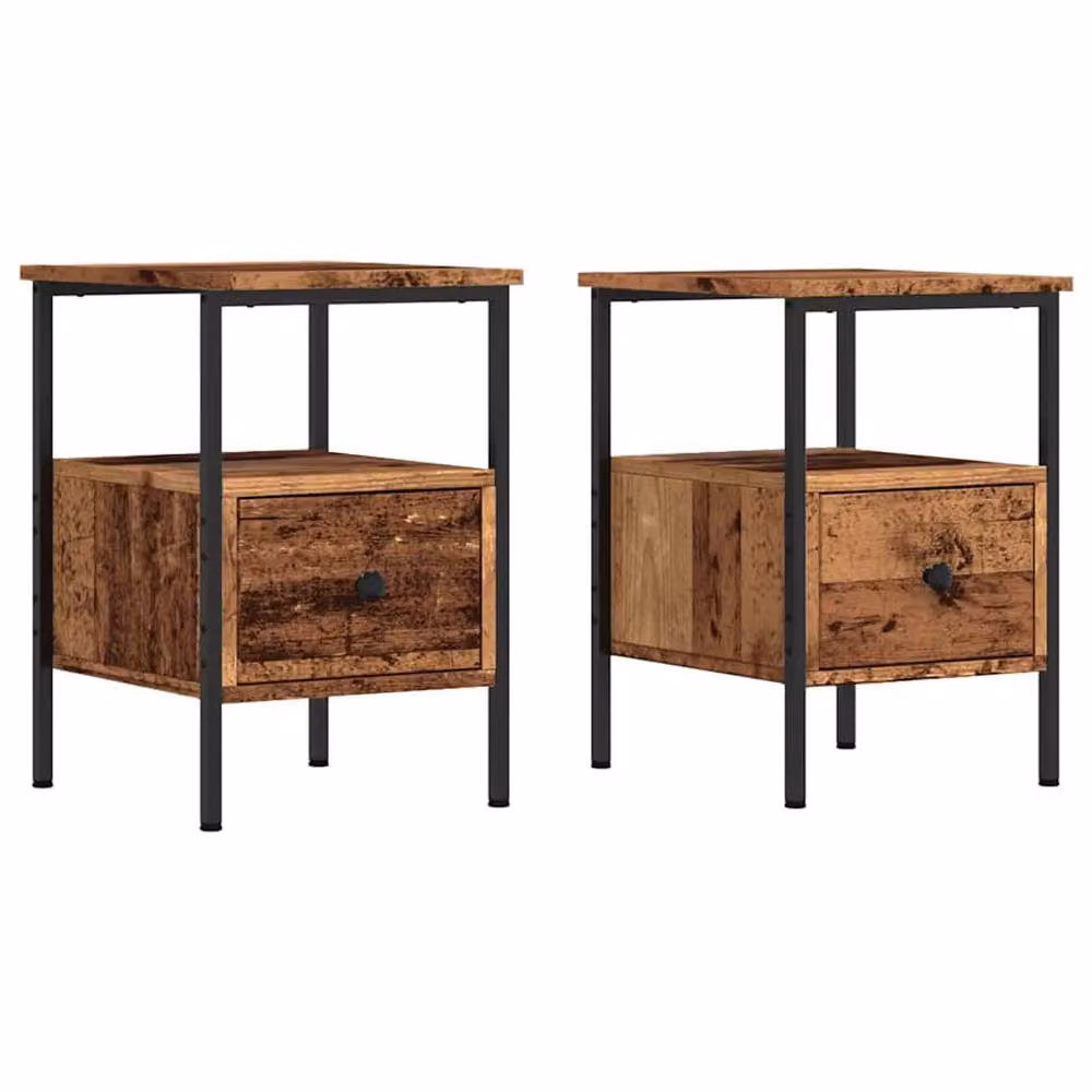 Berkfield Home Set of 2 Durable Bedside Cabinets in Old Wood Brown, W/D/H: 34 x 36 x 50 cm – 3