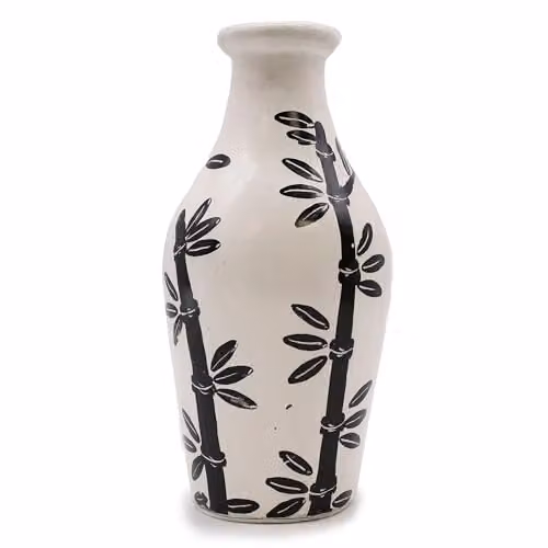 KDMD Ceramic Floral Ethnic Tabletop Vase in White, Beige or Sand, H 30.0 cm x W 14.0 cm x D 14.0 cm – 1