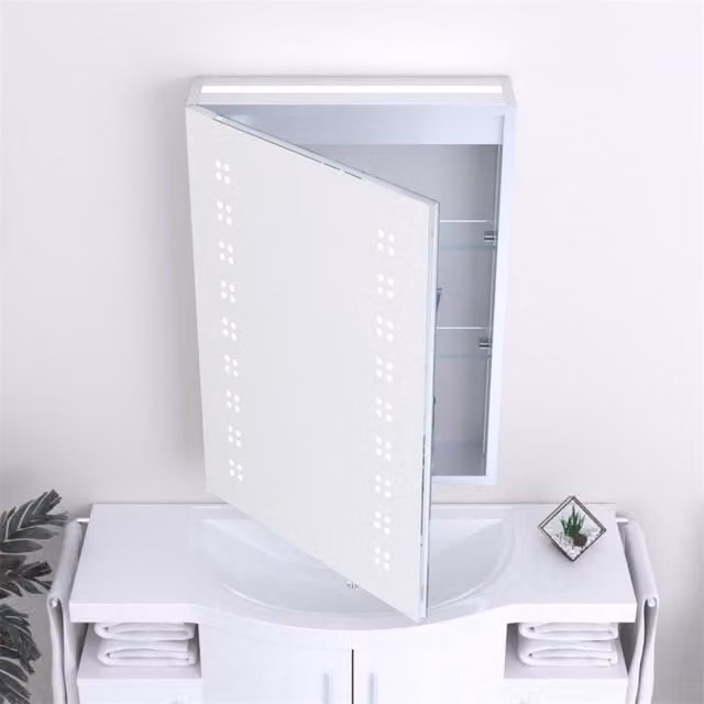 Clifton Rectangular LED Dotted Bathroom Mirror Cabinet in Natural, Width: 70 cm