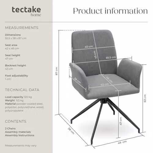 tectake Set of 2 Daya Swivel Dining Chairs in Anthracite Grey – 2