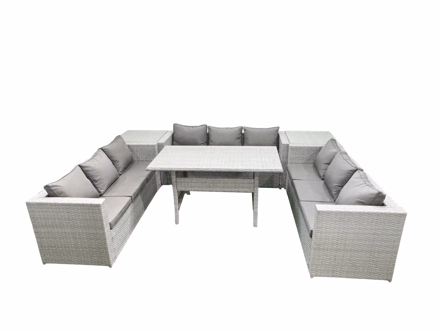 Fimous 9 Seater Rattan Garden Furniture Set with Rectangular Dining Table and 2 Side Tables in Light Grey – 2