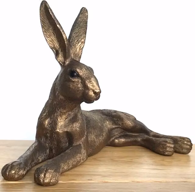 Animal Crackers Leonardo Reflections Large Bronze Effect Laying Hare Figurine, Bronze