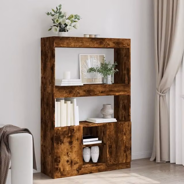 Berkfield Home Smoked Oak Highboard in Brown, W/D/H: 92 x 33 x 140 cm