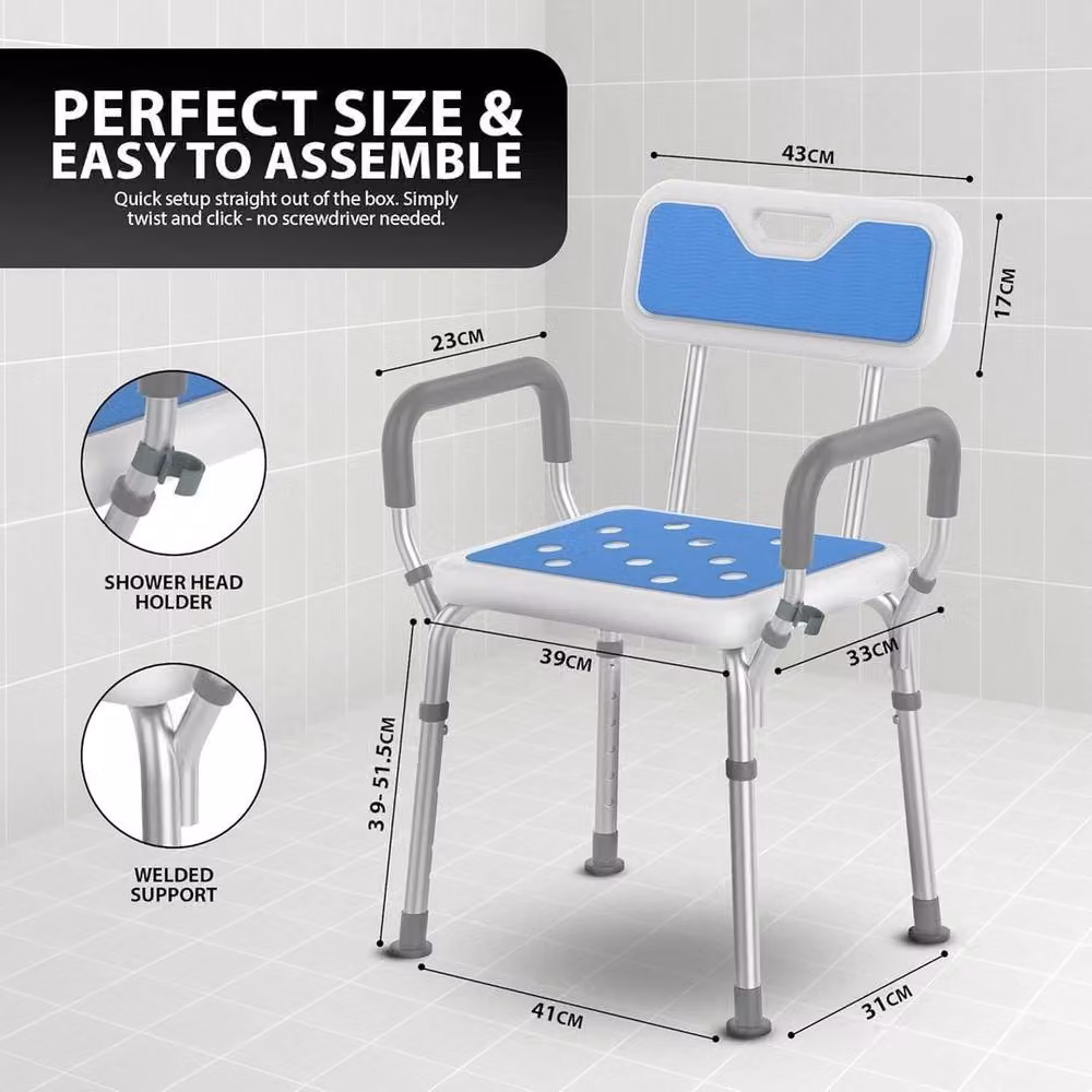 Kelvenix Blue Bathroom Shower Stool with Height Adjustable Non-Slip Legs – 2