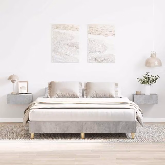 Berkfield Home Engineered Wood Bed Frame in Concrete Grey, W: 140 cm, L: 200 cm