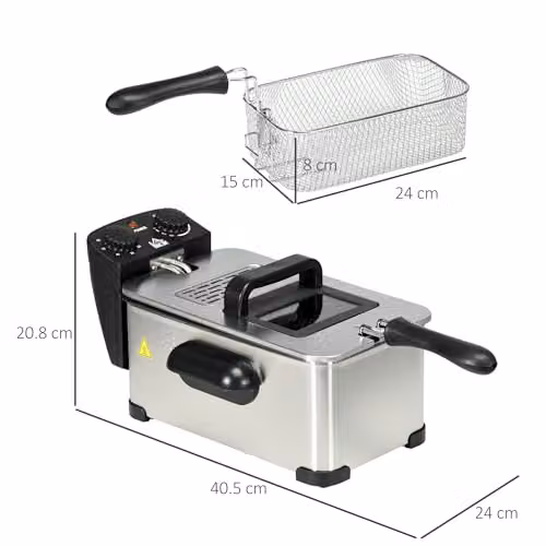 HOMCOM 2000W Deep Fat Fryer with Timer, 3 l, Stainless Steel, Silver – 5