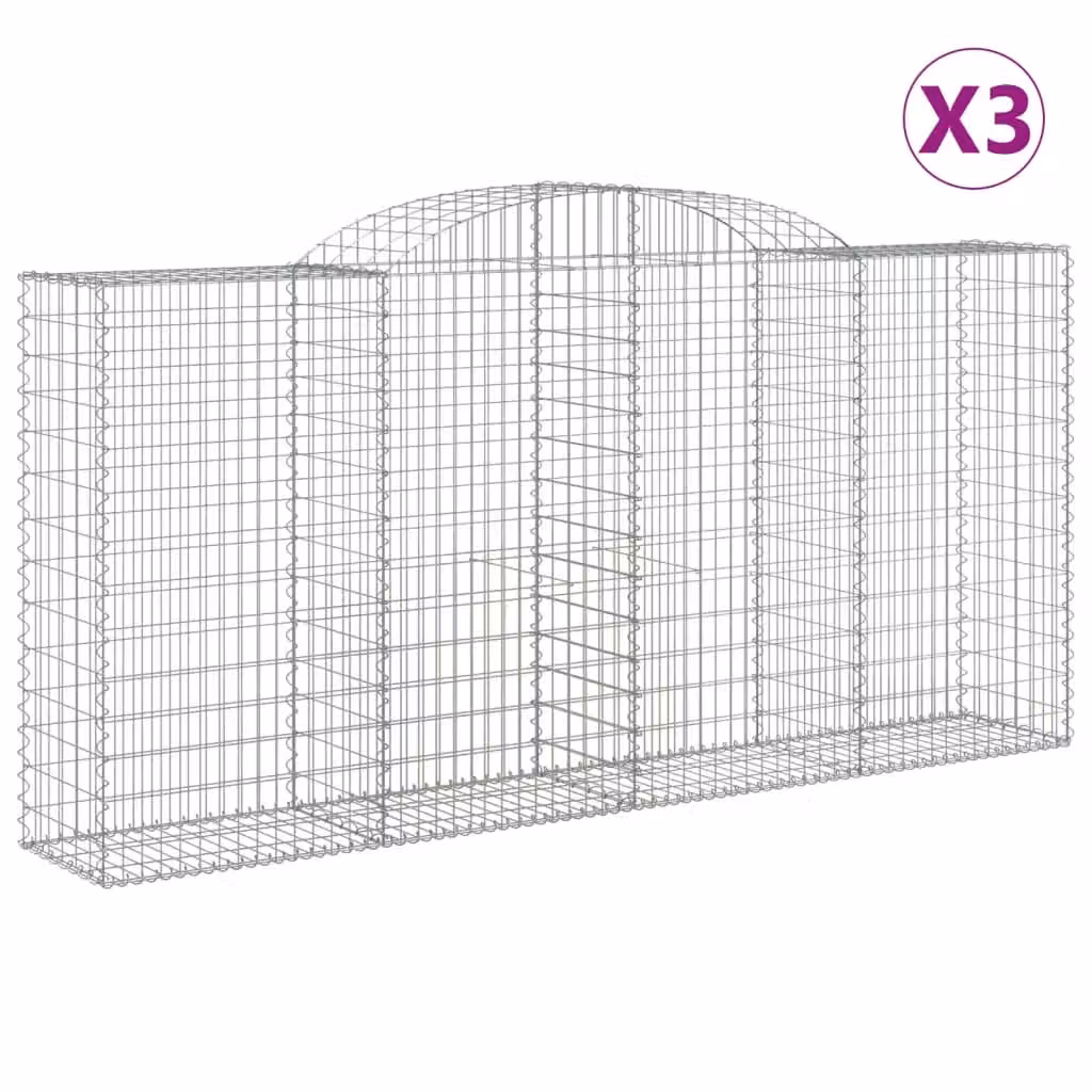Berkfield Home Arched Gabion Baskets, 3 Piece Set, Silver Galvanised Steel, W: 300 cm, D: 50 cm, H: 140-160 cm – 2