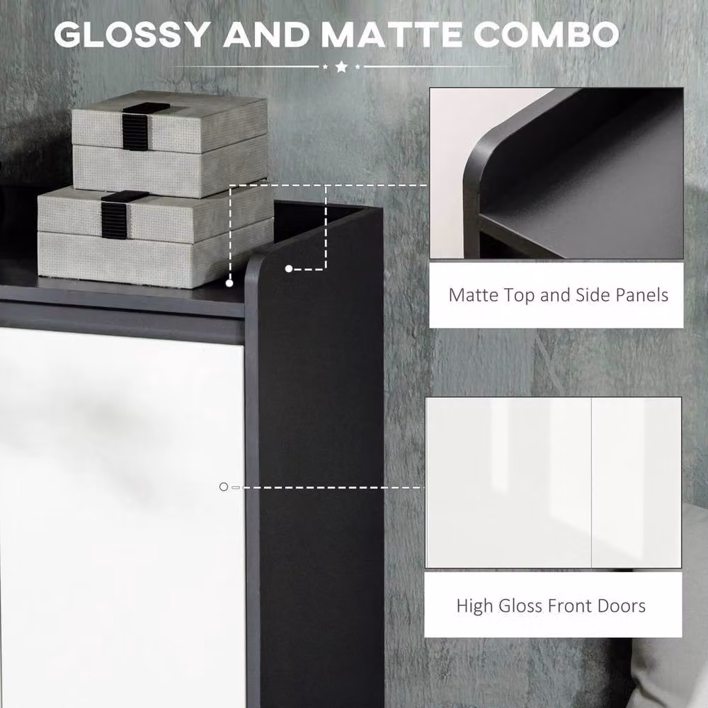 FORGEVIO Modern High Gloss White Wood Storage Cabinet with Hinged Doors and Internal Shelves, H: 100 cm, W: 90 cm, D: 32 cm – 4