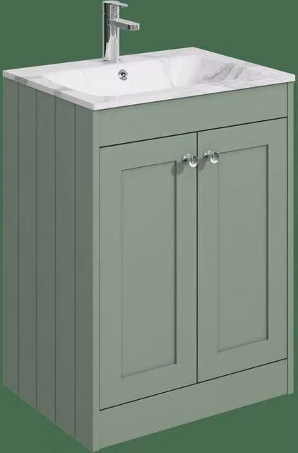 Balterley 600mm Floor Standing 2 Door Unit and Stone Basin with 1 Tap Hole, Satin Green – 1