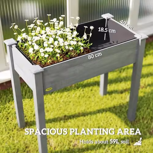 Outsunny Wooden Raised Bed for Vegetable and Ornamental Gardens, Grey, W: 46 cm, D: 59 cm, H: 76 cm – 3
