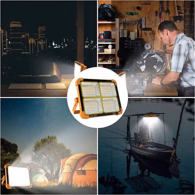 Kelvenix Solar LED Work Light, Yellow USB Rechargeable Cordless Portable Camping Floodlight with IP66 Waterproof Rating