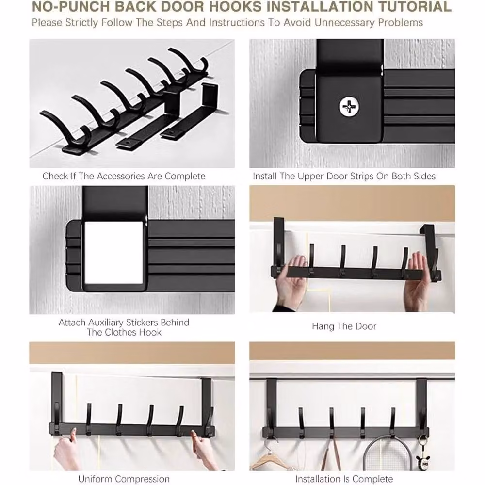 SPETLEK Metal Door Holder with 6 Hooks in Black, Large – 3