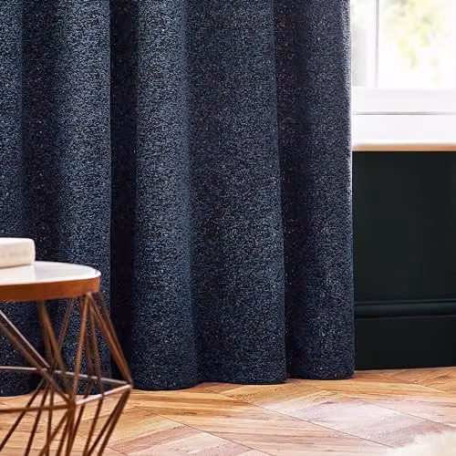 Paoletti Galaxy Navy and Gold Velvet Chenille Eyelet Curtain Pair, Opaque, W: 229 cm, H: 229 cm – 2