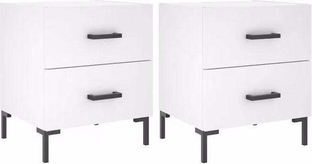 Berkfield Home Set of 2 Modern White Bedside Cabinets in Engineered Wood W/D/H: 40 x 35 x 47.5 cm