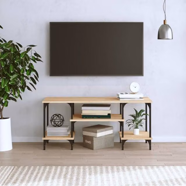 Berkfield Home TV Cabinet in Sonoma Oak and Beige, W/D/H: 102 x 35 x 45.5 cm