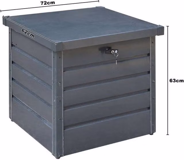 FLAVORA Large Steel Garden Storage Box in Grey, W/D/H: 72 x 62 x 63 cm