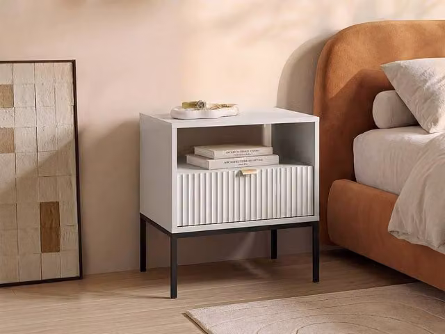 Vente-unique LIOUBA Bedside Table with 1 Drawer and 1 Open Compartment in Light Grey – 1
