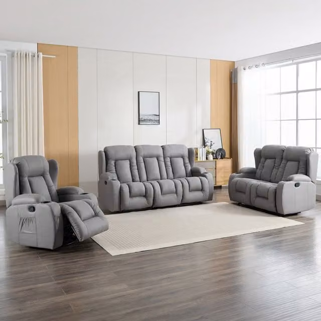 More4Homes Caesar Manual Recliner Sofa Set in Grey Fabric, including 1, 2 and 3 Seater Options