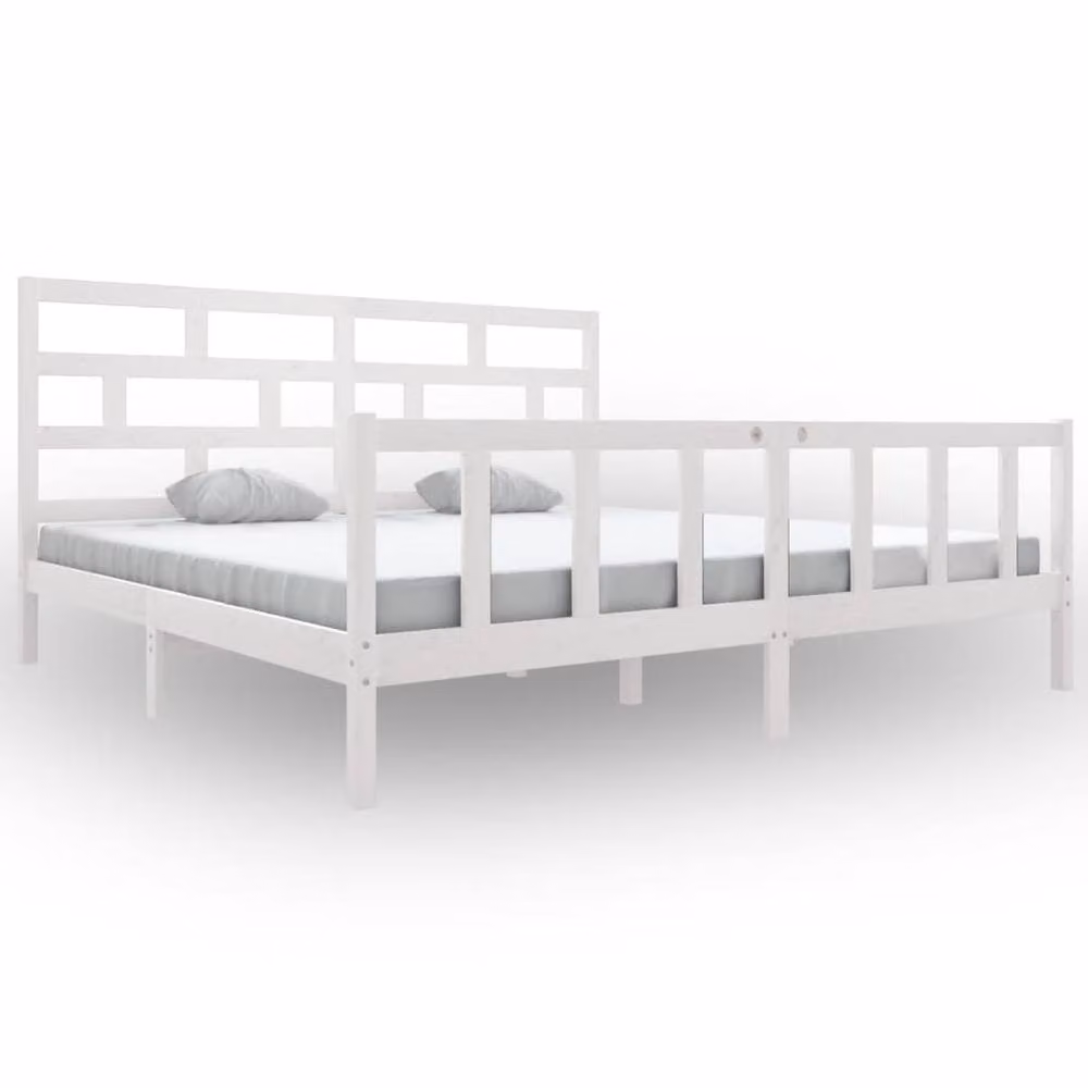 Berkfield Home Super King Size Solid Wood Pine Bed Frame, White, W: 180 cm, D: 200 cm – 2