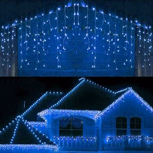 SHATCHI 240 LED Blue Waterfall Icicle Christmas Lights with Timer and 8 Modes, Waterproof IP44 Indoor/Outdoor Decoration