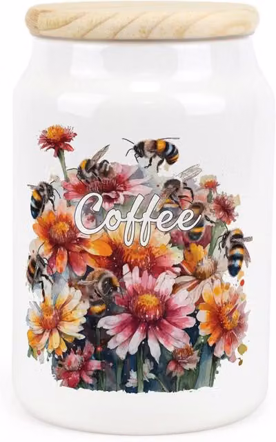 Purely Home Floral Ceramic Coffee Storage Canister in Yellow and White