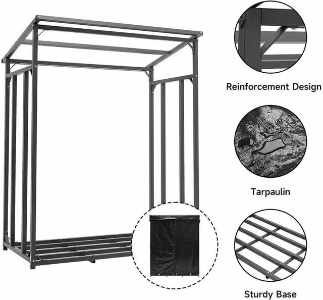 FORGEVIO Metal Steel Outdoor Storage Shed in Black, W/D/H: 185 x 70 x 185 cm