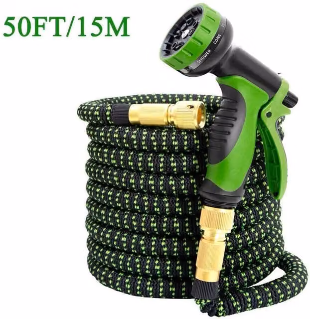 FLAVORA 15m Heavy Duty Expandable Garden Hose with Wall Bracket, Green