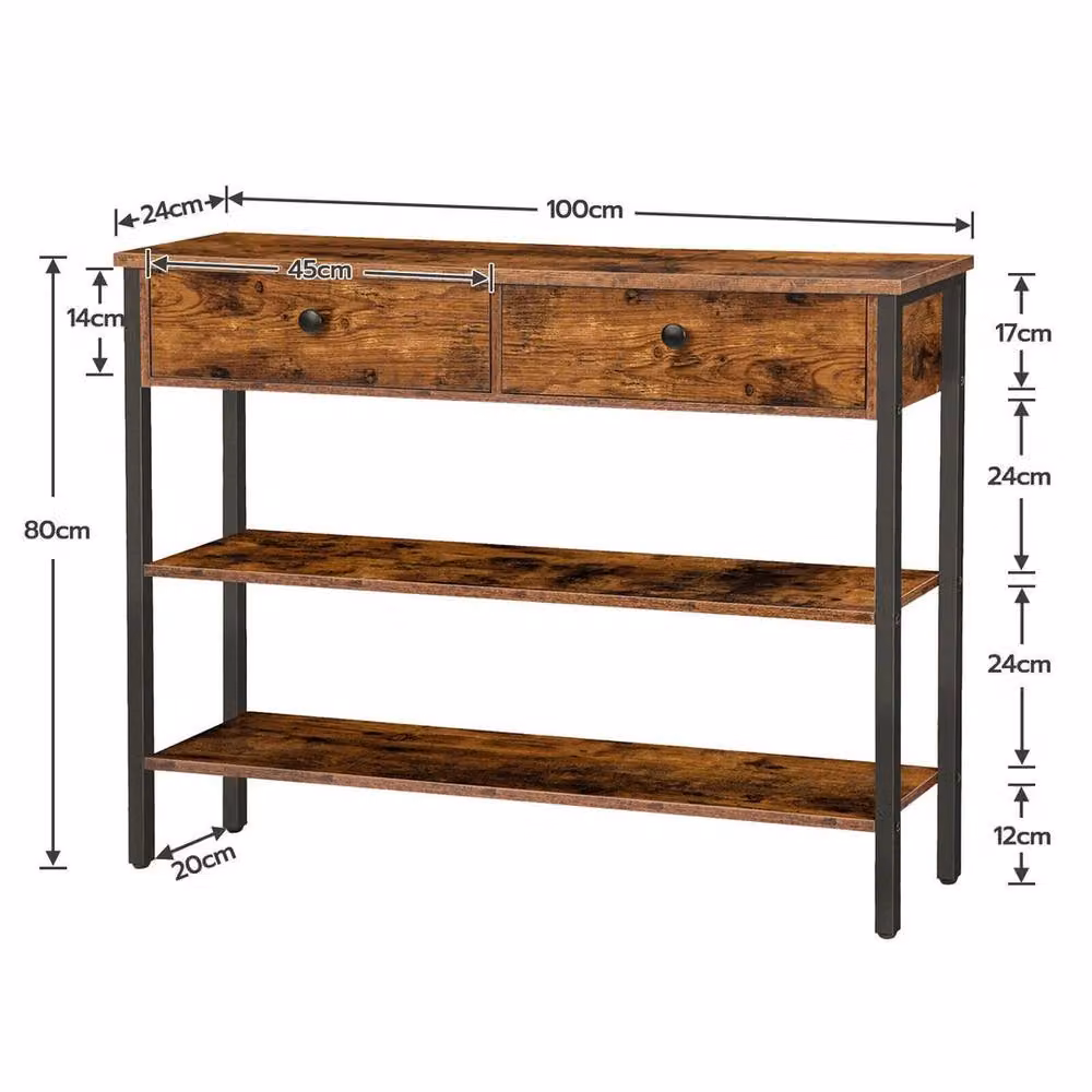 Havendro Rustic Brown Console Table with 2 Drawers, W/D/H: 80 x 24 x 24 cm – 2