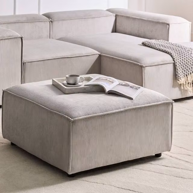 Wyld Haus Soft Body Corduroy Ottoman in Beige with Black Legs – 1