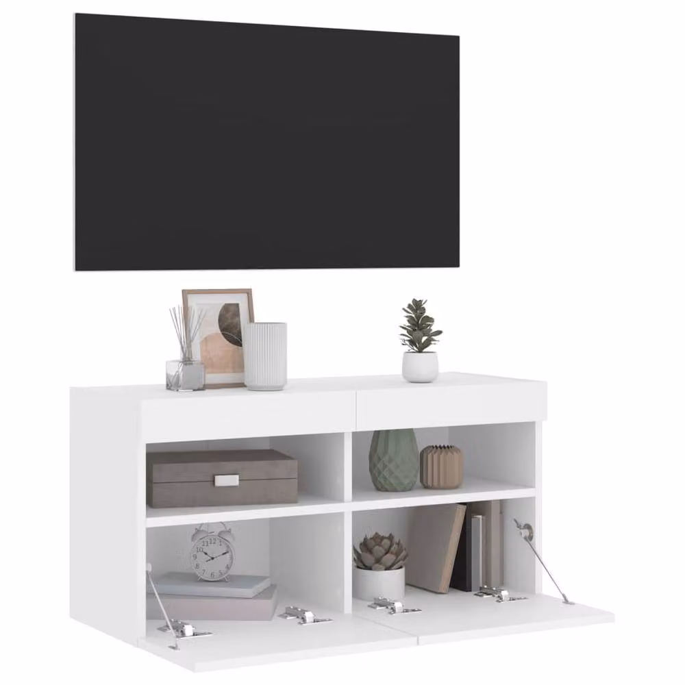 Berkfield Home Modern TV Wall Cabinet with LED Lights in White, W/D/H: 80 x 30 x 40 cm – 5