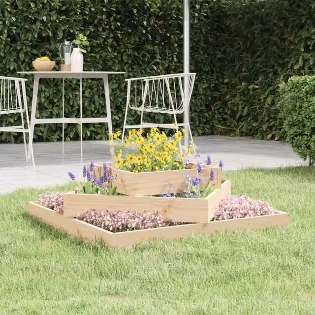 Berkfield Home Brown Solid Wood Pine Raised Planter, W/D/H: 83 x 83 x 27 cm
