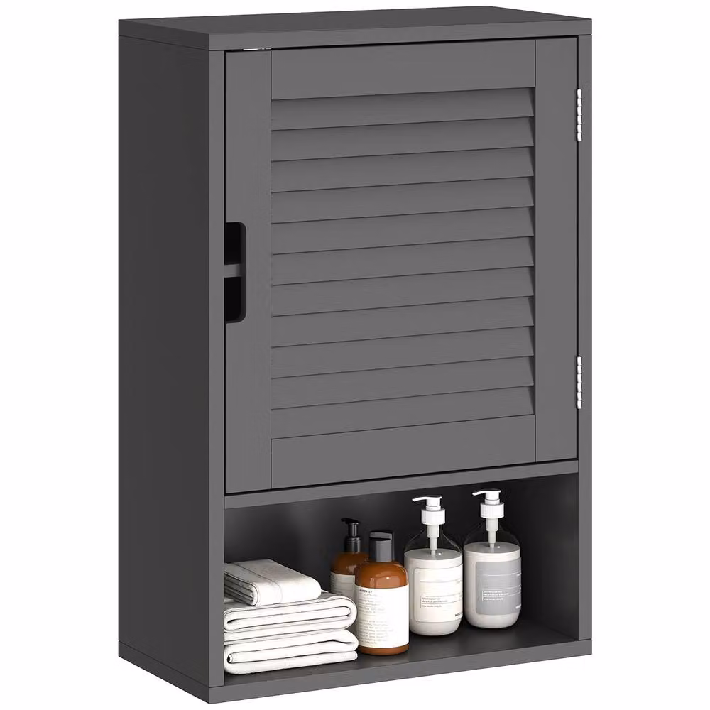 HOMCOM Black Wall Mounted Bathroom Cabinet with Roll Shutter Doors and Internal Shelves W: 60 cm, D: 20 cm, H: 60 cm – 2