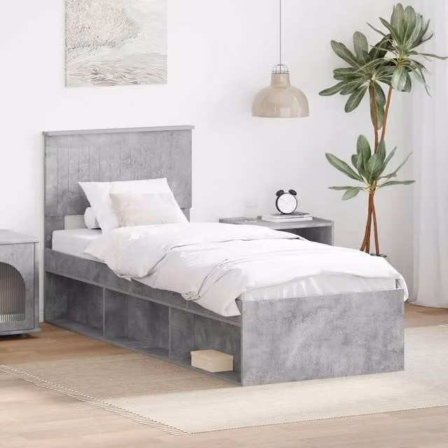 Berkfield Home Modern Grey Bed Frame in Pine and Engineered Wood W: 75 cm, L: 190 cm – 1