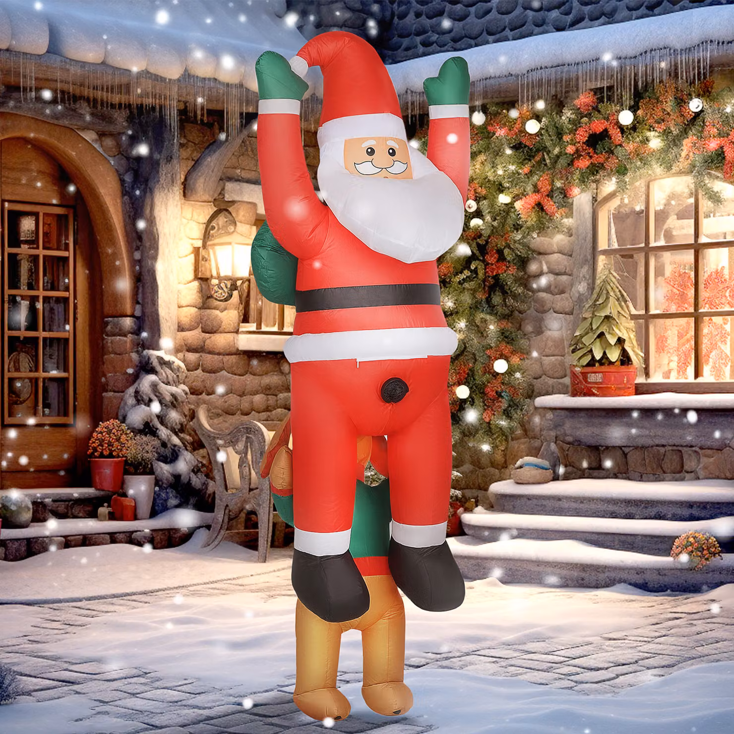 Outsunny 7ft Hanging Christmas Inflatable Santa with Dog featuring Built-in LED Lights for Indoor and Outdoor Decoration – 2
