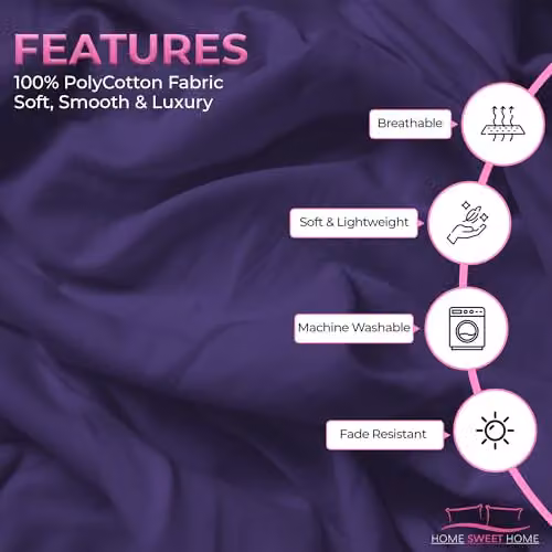 Home Sweet Home UK Single Polycotton Fitted Sheet, Purple, W/D/H: 90 x 190 x 25 cm – 6
