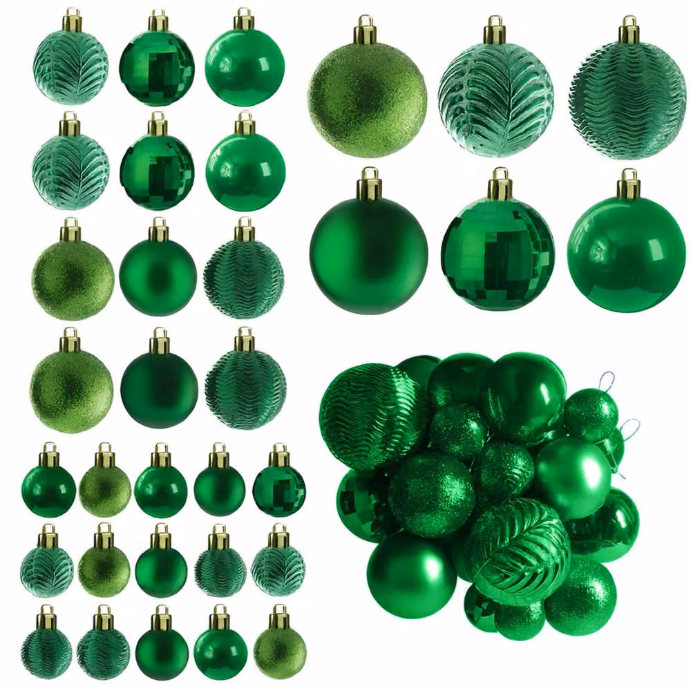 Neo Set of 36 Round Plastic Christmas Tree Bauble Ornaments in Bottle Green – 5