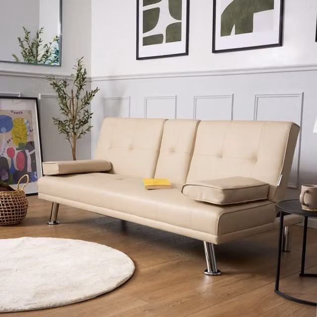 Bravich LTD Manhattan 2 Seater Click Clack Sofa Bed in Beige Faux Leather – 1