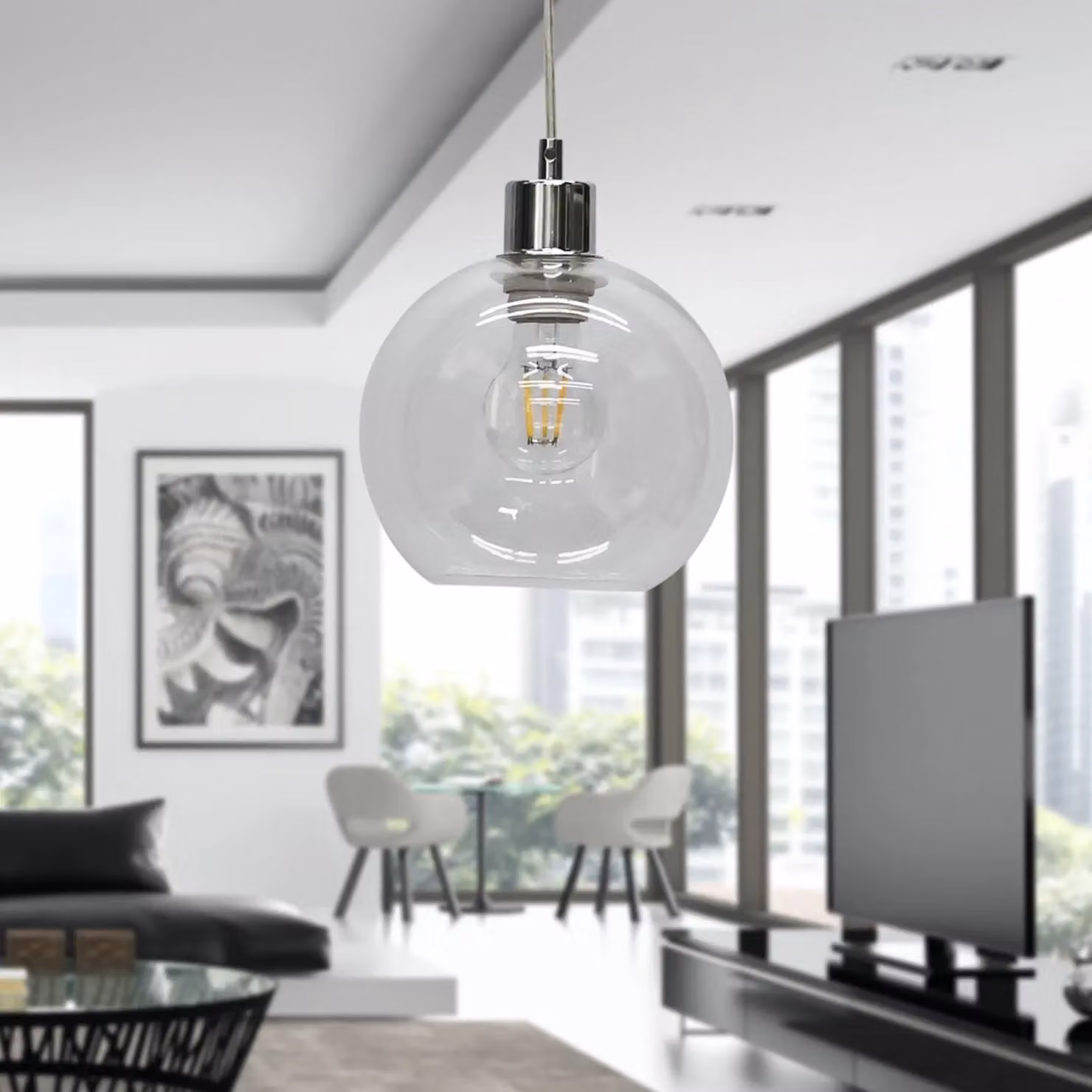 First Choice Lighting Barnum Chrome Pendant Light with Transparent Glass Sphere – 3