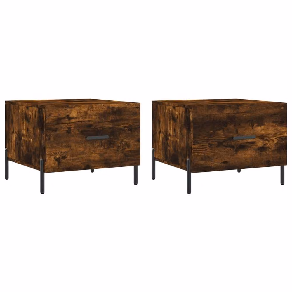Berkfield Home Set of 2 Smoked Oak Decorative Coffee Tables, Brown, W/D/H: 50 x 50 x 40 cm – 3