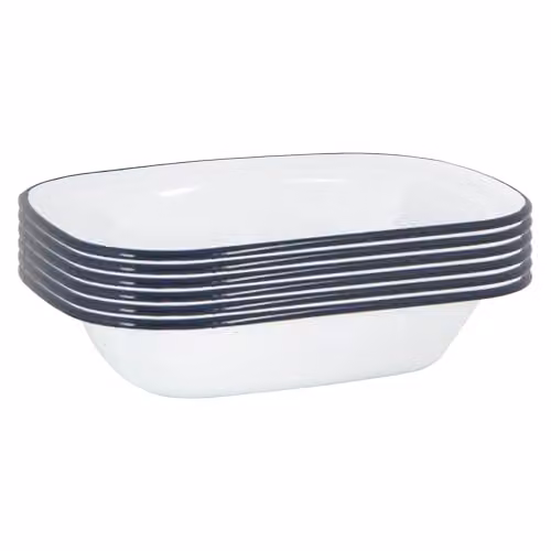 Argon Tableware White Enamel Pie Dishes in Navy, Pack of 6, W: 16 cm, D: 12 cm, H: 1.2 cm – 1