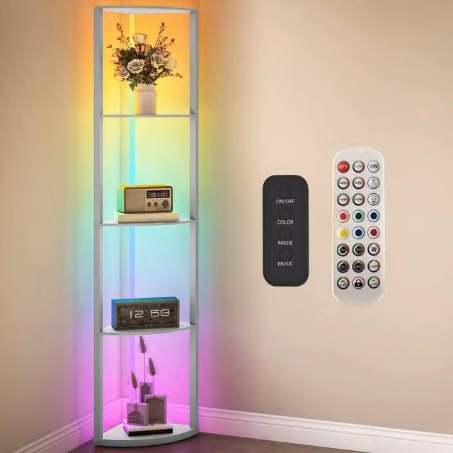 EONLION LED Floor Lamp with Shelves and Remote Control, White