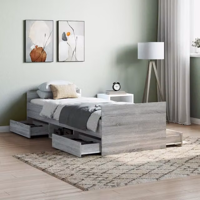 Berkfield Home Small Single Bed Frame with Headboard and Footboard in Grey Sonoma, W: 75 cm, L: 190 cm – 1